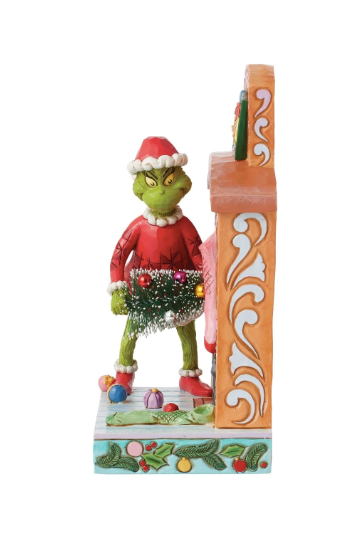 Jim Shore Grinch Pushing Tree Up Fireplace
