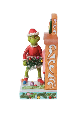 Jim Shore Grinch Pushing Tree Up Fireplace