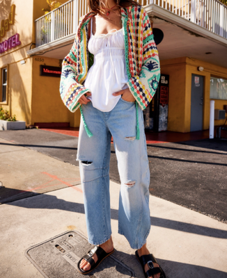 Free People Good Luck Mid Rise Barrel Barnyard Blue