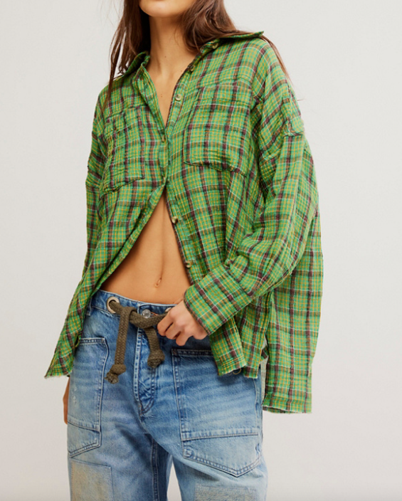 Free People Cardiff Plaid Green Combo