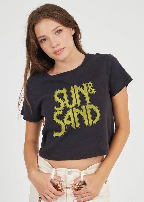 Girl Dangerous Sun &amp; Sand Baby Tee Faded Black