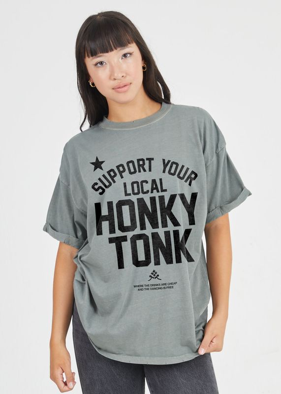 Girl Dangerous Honky Tonk Boyfriend Tee Army Green