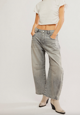 Free People Good Luck Mid Rise Barrel Falcon Grey