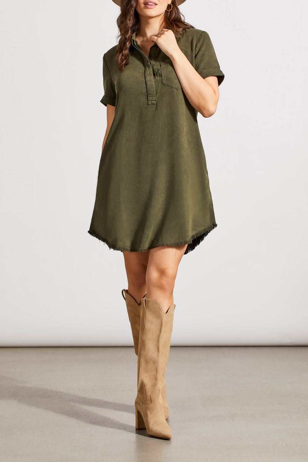 Tribal Pop Over Shirt Dress Olive