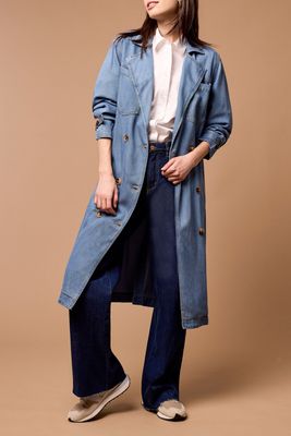 Tribal Denim Trench with Removeable Belt