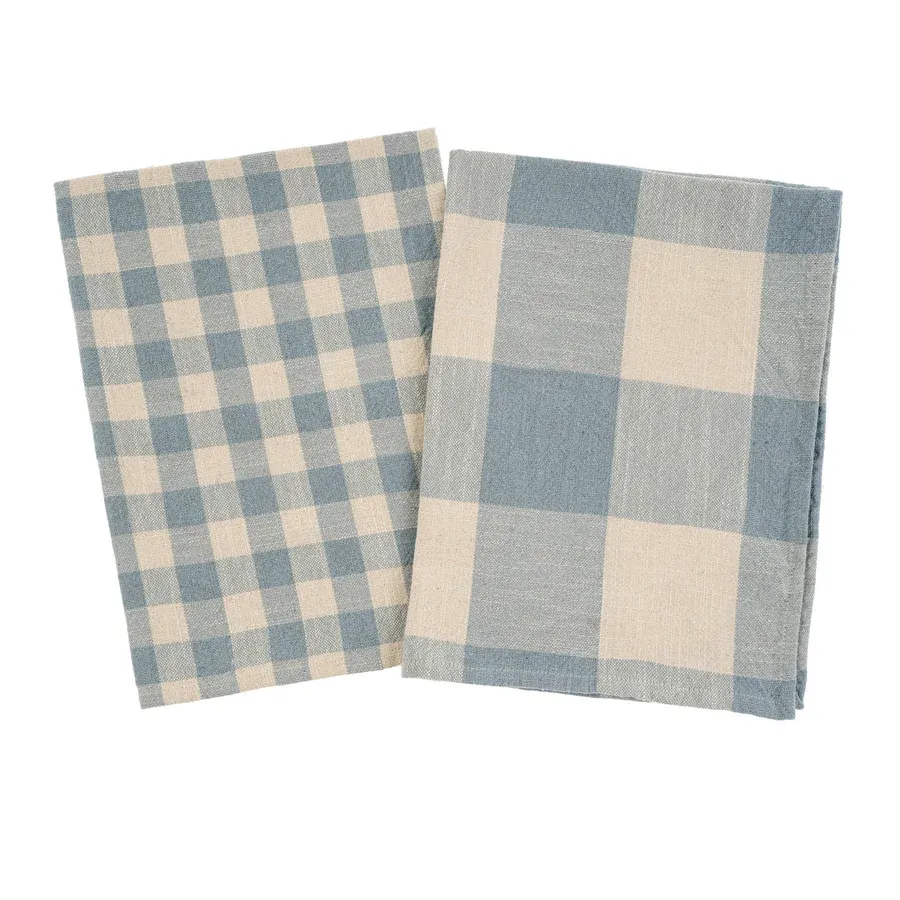 Indaba Gingham Check Tea Towels Sky Blue Set/2