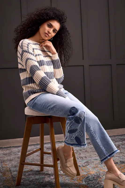Tribal Wear 2 Ways Crew Neck Stripe Sweater