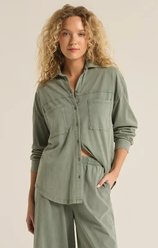 Z Supply Niccola Button Up Top Palm Green
