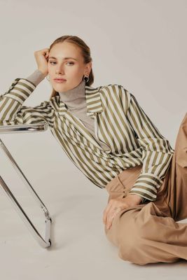 Deluc Lamium Striped Army Satin Shirt