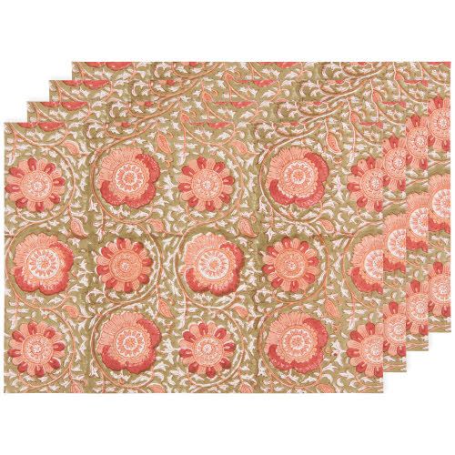 Danica Block Print Zinnia Placemats Set/4