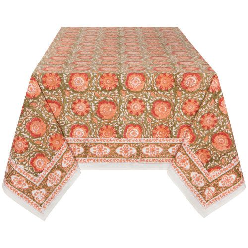 Danica Block Print Zinnia Tablecloth 90
