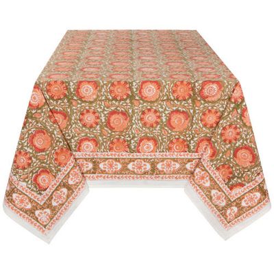 Danica Block Print Zinnia Tablecloth 90