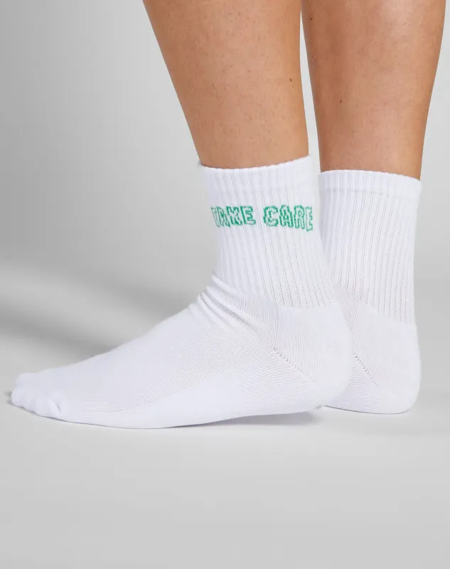 Brunette the Label Take Care Sock White/Kelly Green