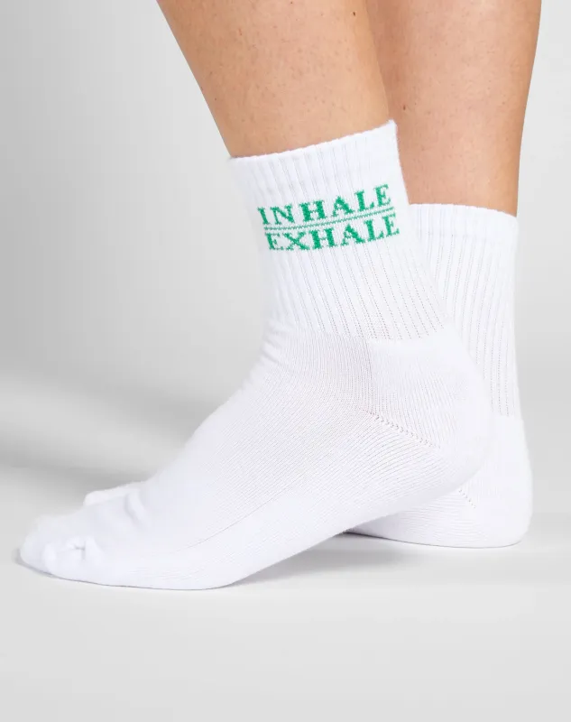 Brunette the Label Inhale Exhale Sock White/Kelly Green
