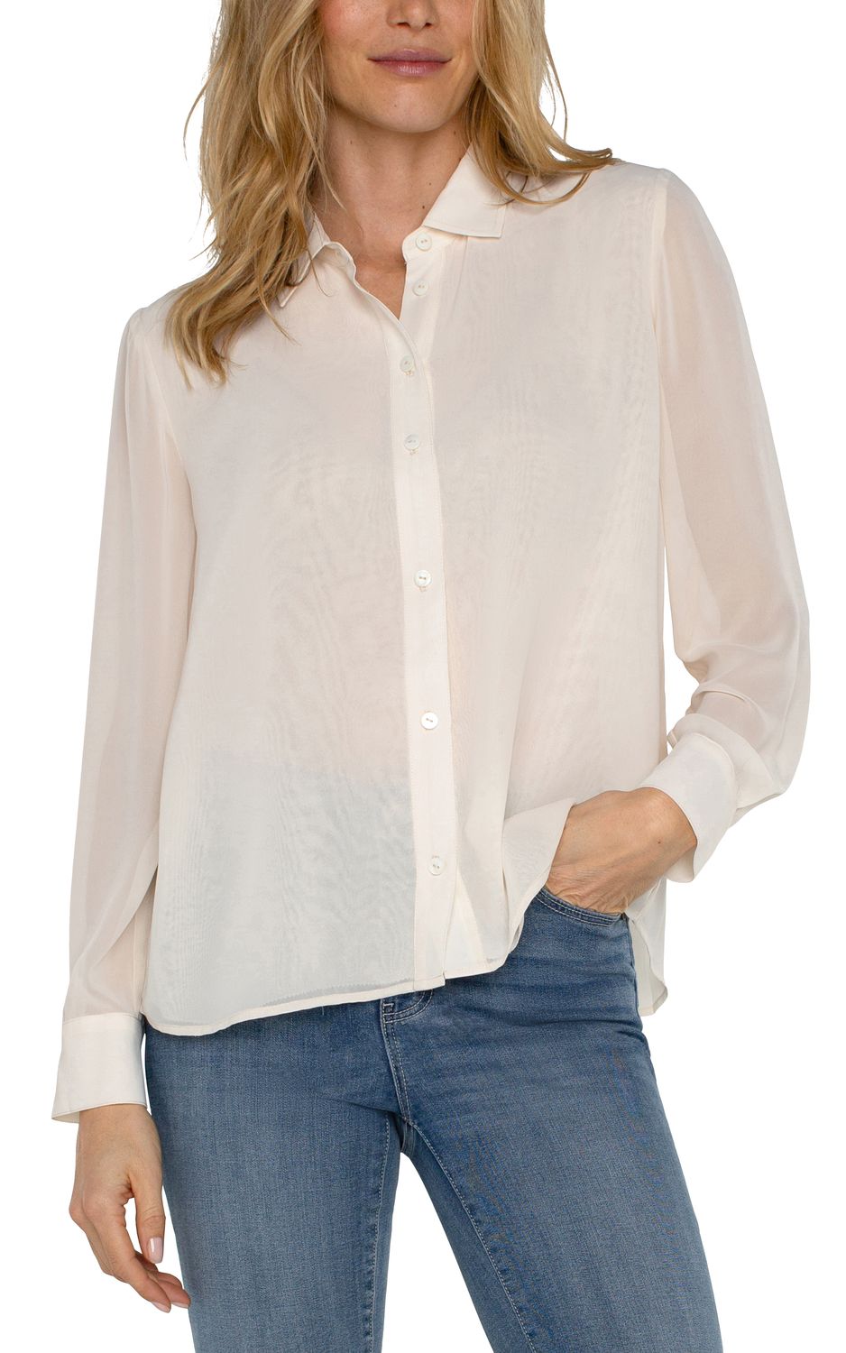 Liverpool Woven Pleat Back Cream Shirt