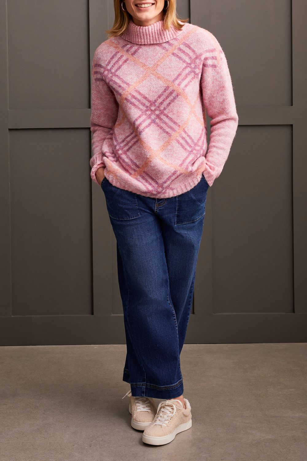 Tribal Pink Lady Intarsia Turtleneck Sweater