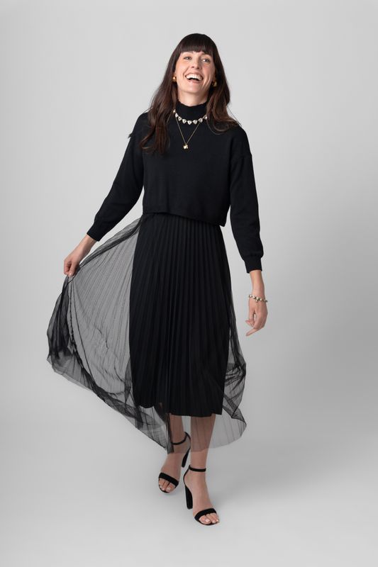 Me &amp; Gee Black Pleated Dress and Mock Neck Sweater