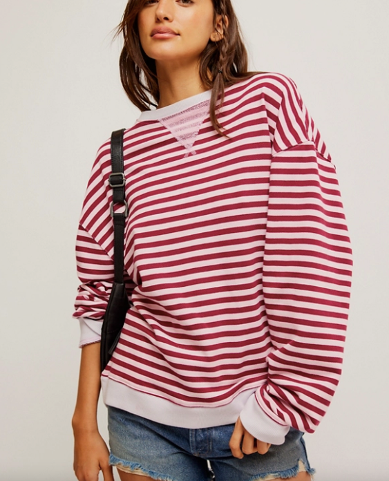Free People Classic Striped Crew Raspberry Combo