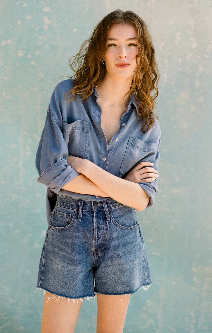 Z Supply Colbie Chambray Top Sun Bleached Indigo