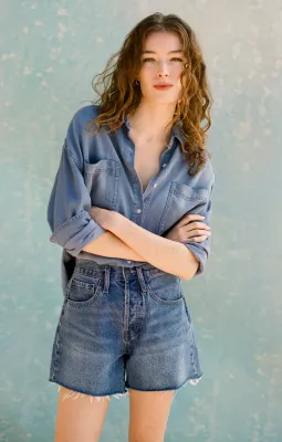 Z Supply Colbie Chambray Top Sun Bleached Indigo