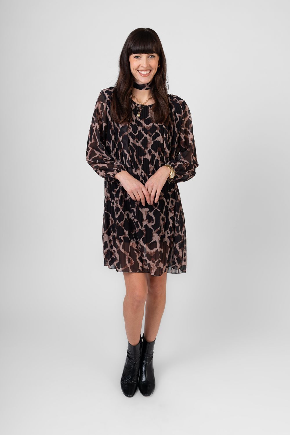 Me &amp; Gee Leopard Plisse Dress with Scarf