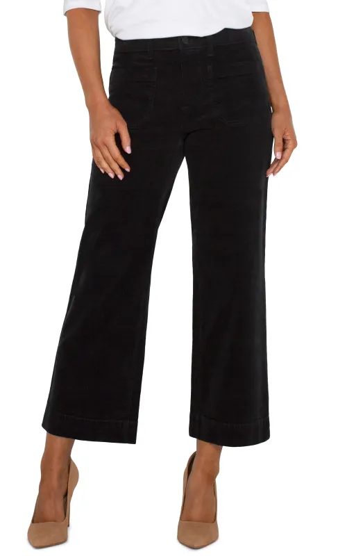 Liverpool Crop Wide Leg Patch Pocket Cord Black