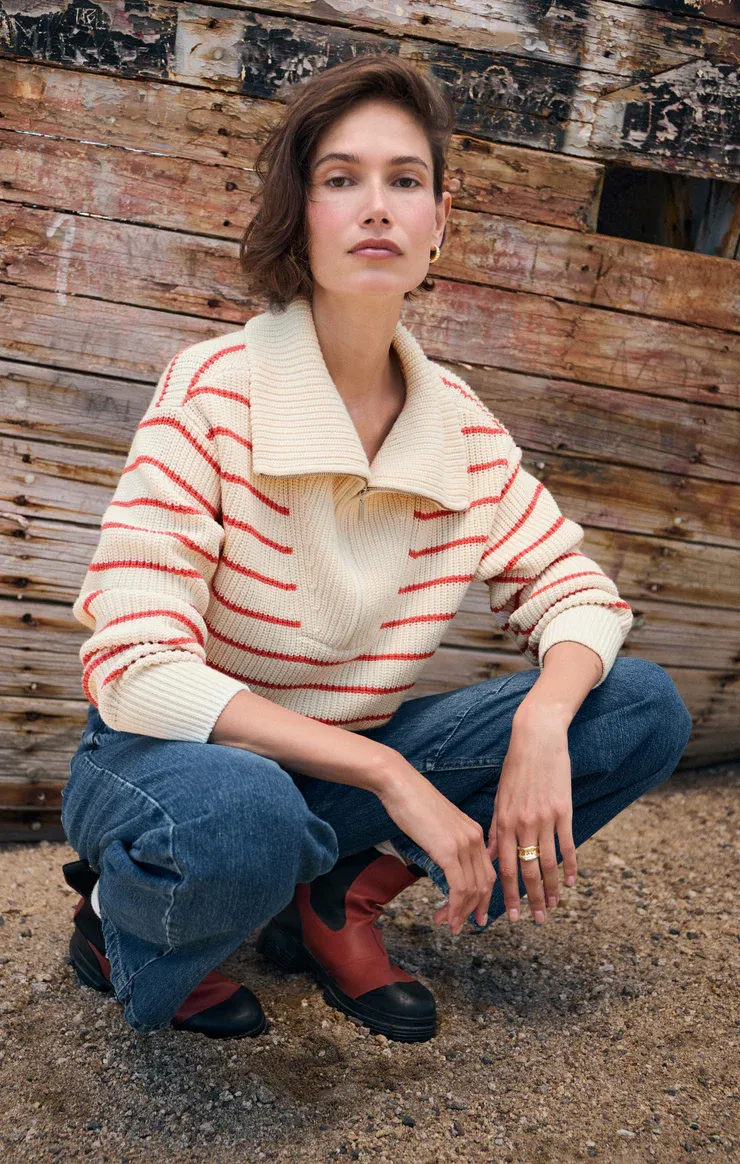 Z Supply Villa Half Zip Sweater Red Pepper