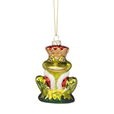 Silver Tree Frog Prince Glass Ornament