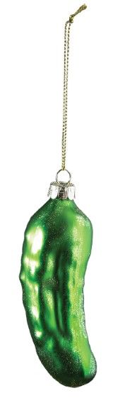 Silver Tree Blown Glass Glitter Pickle Ornament