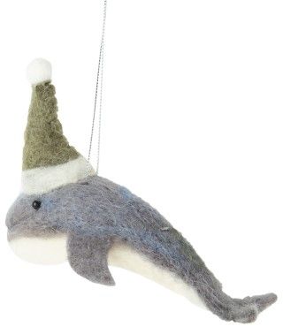 Silver Tree Felt Orca Whale with Santa Hat Ornament Silver Tree Felt Orca Whale with Santa Hat Ornament