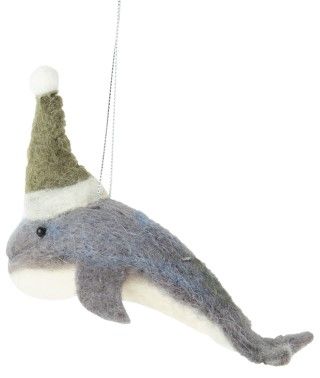 Silver Tree Felt Orca Whale with Santa Hat Ornament