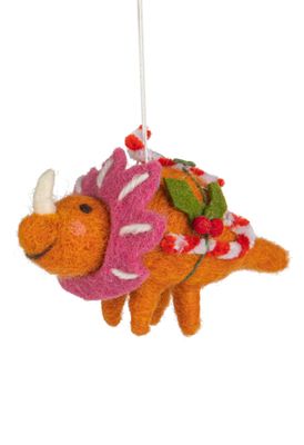 Silver Tree Felt Orange Dinosaur Ornament