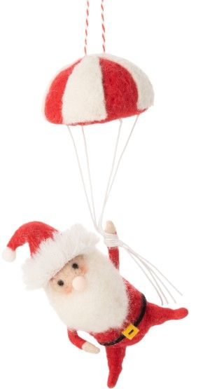 Silver Tree Felt Parachuting Santa Ornament