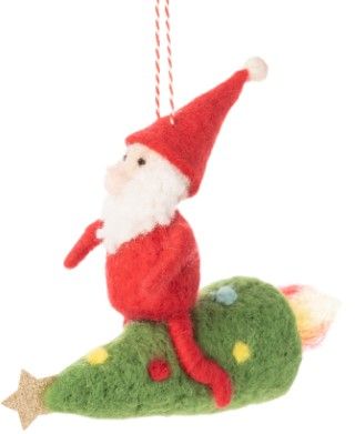 Silver Tree Felt Santa Riding Christmas Tree Ornament