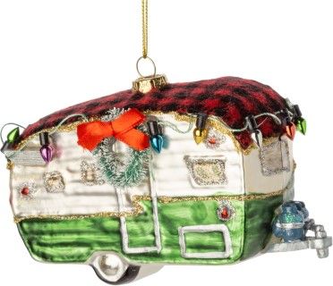 Silver Tree Glass Camper Ornament