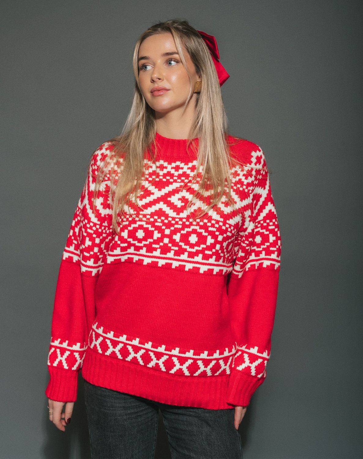 Brunette the Label Fairisle Sweater Red White