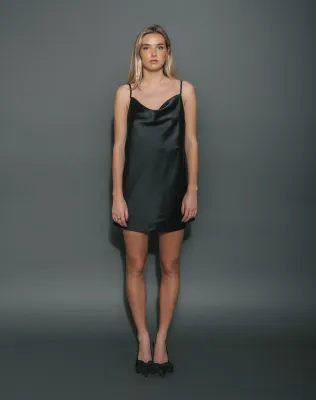 Brunette the Label Satin Mini Cowl Neck Dress