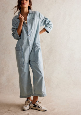 Free People Margarita Jumpsuit Light Blue Beam