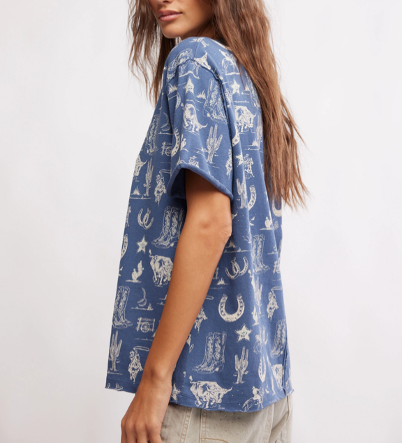 Free People Painted Tee Navy Combo