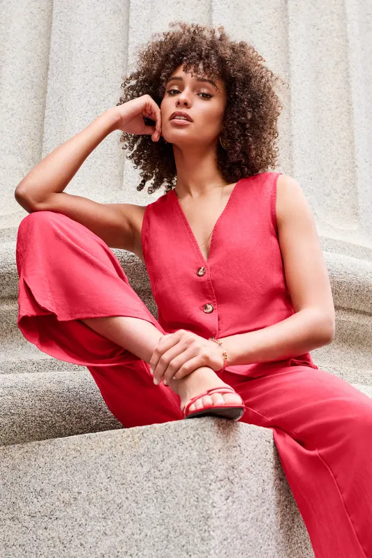 Tribal Horn Button Front Vest Cherry