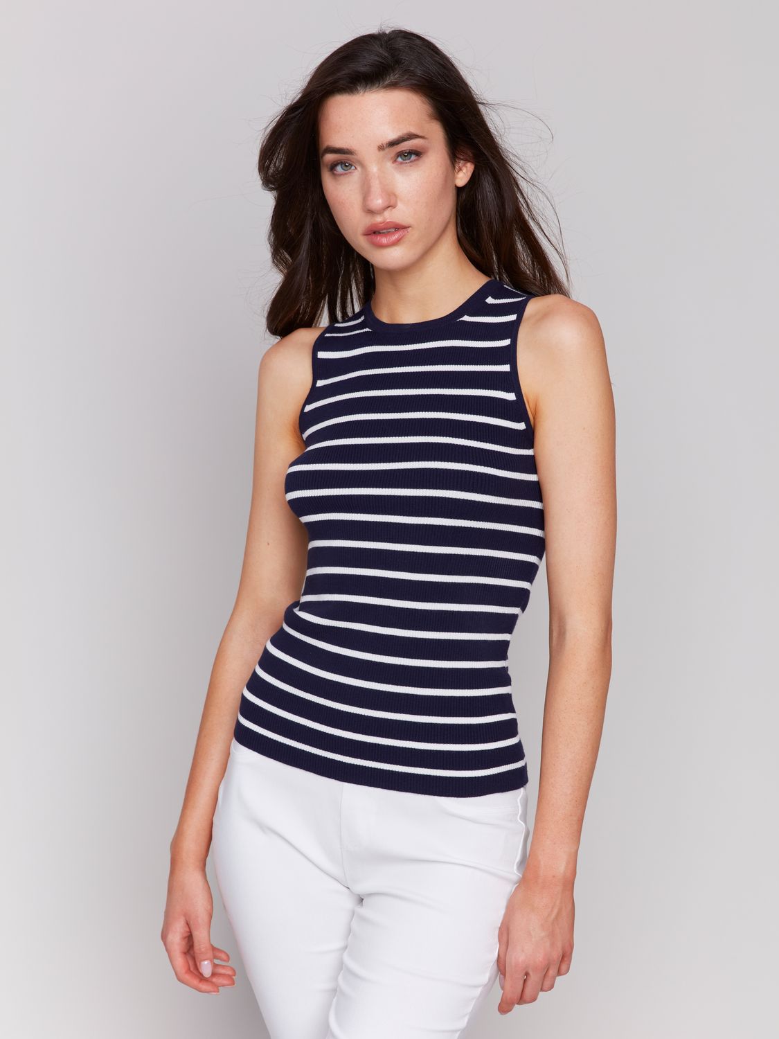 Charlie B Sleeveless Crew Neck Mini Rib Tank