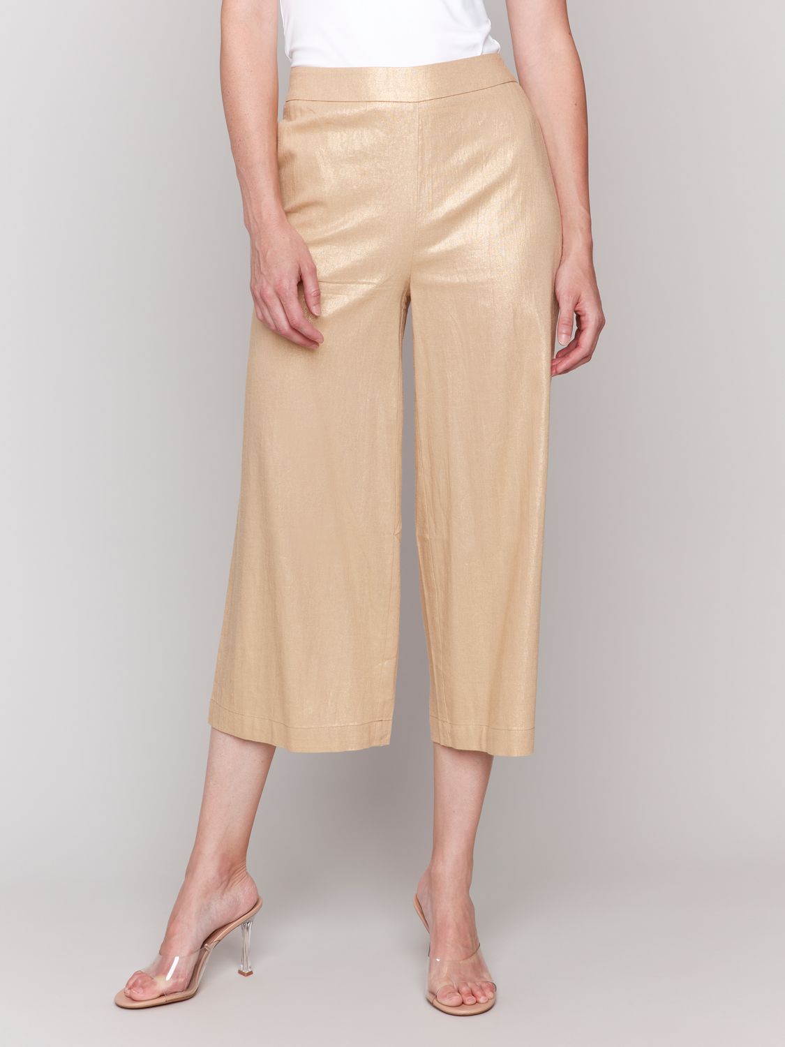 Charlie B Gold Foil Linen Stretch Pant
