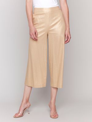 Charlie B Gold Foil Linen Stretch Pant