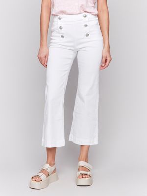 Charlie B White Pull on Flare Pant Front Button