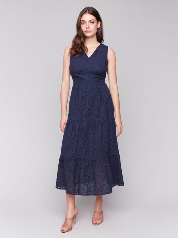 Charlie B Navy Long Eyelet Dress