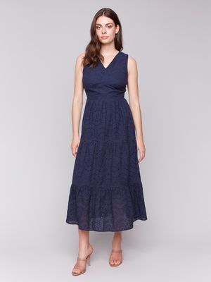 Charlie B Navy Long Eyelet Dress