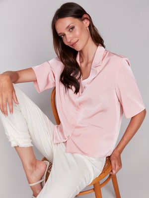Charlie B Guava Short Sleeve Collar Blouse