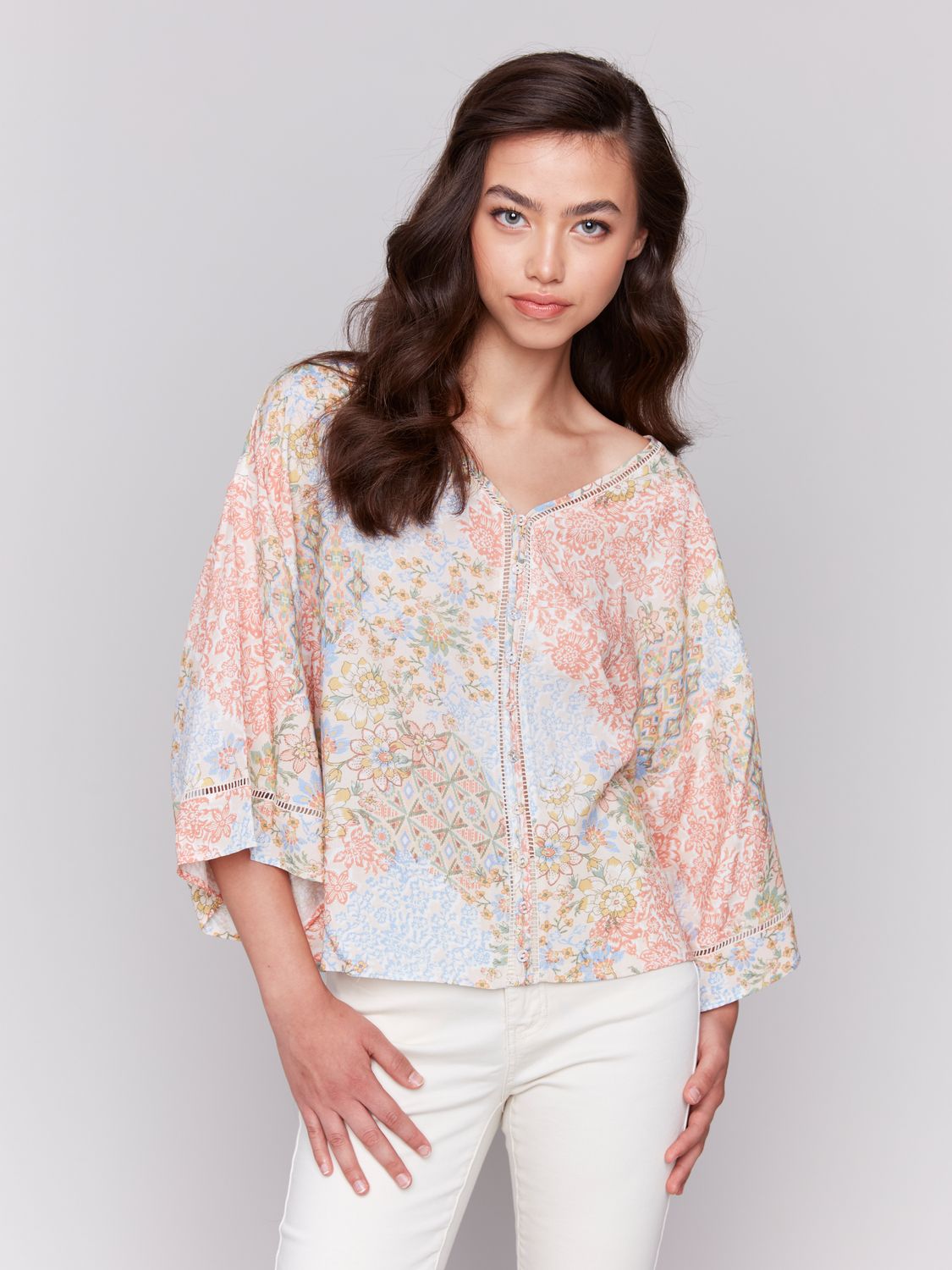 Charlie B Flowers Wide Sleeve Blouse with Ladder