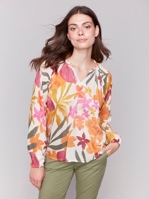 Charlie B Printed Raglan Popover Blouse Bouquet
