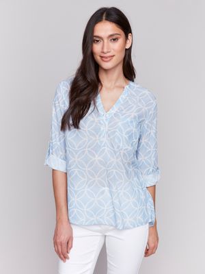 Charlie B Printed Long Sleeve Blouse Bluebell